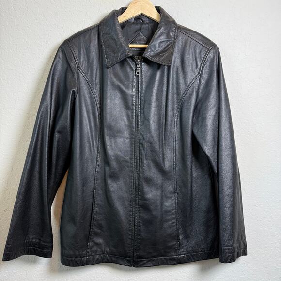 Women's Outbrook Black Leather Zip Front Jacket Size M - Picture 2 of 9